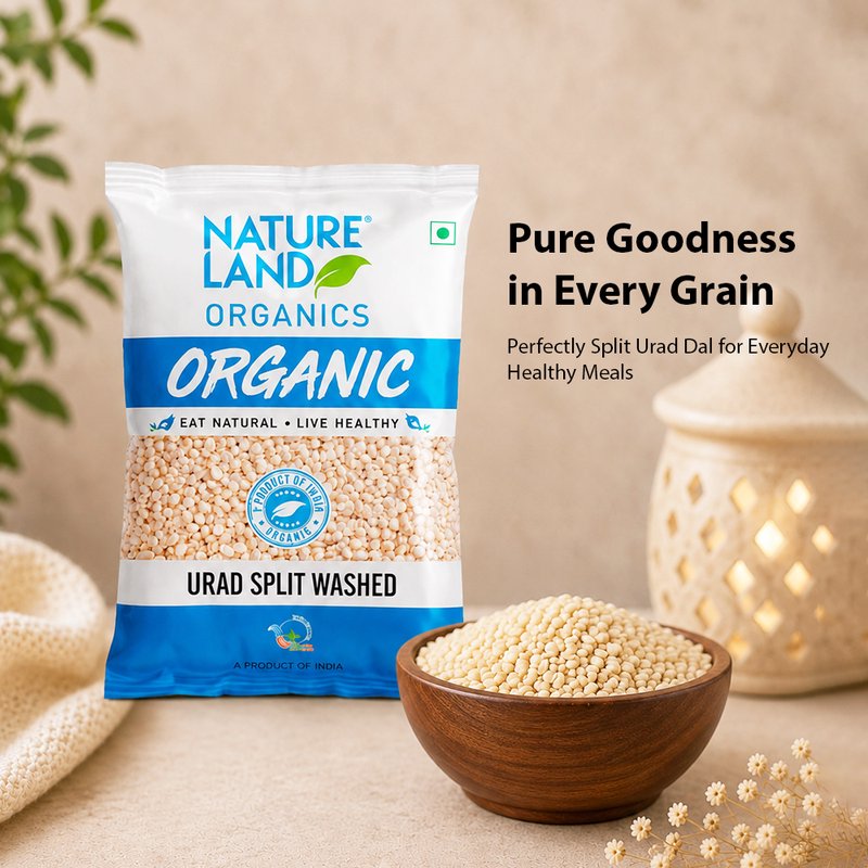 Natureland Organics Urad Split Washed 500g | 100% Organic Dhuli Urad Dal | Unpolished Split Black Gram for Dal, Khichdi & Everyday Cooking