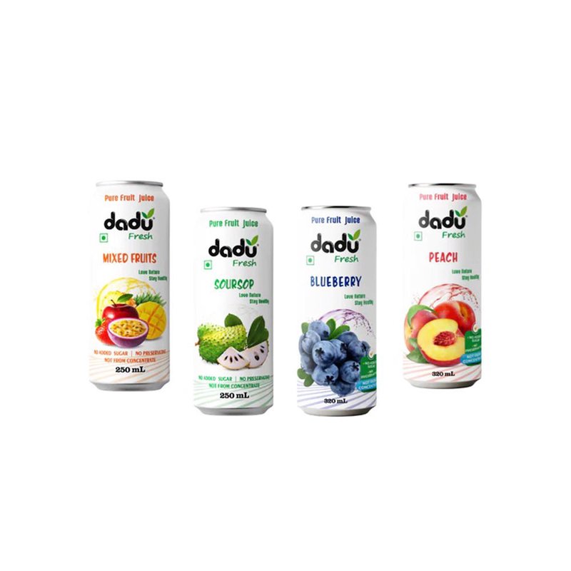 Dadu Fresh Blueberry, Soursop, Mixed Fruit & Peach Juice Combo | 4 Cans Combo | 100% Natural Fruit Juice Blend | Antioxidant Rich Healthy Beverage | No Added Sugar, No Preservatives & Not From Concentrate | Refreshing Superfruit Drink for Immunity, Hydration, Energy & Daily Wellness