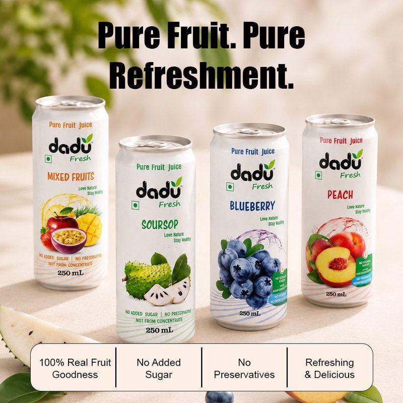 Dadu Fresh Blueberry, Soursop, Mixed Fruit & Peach Juice Combo |  4 Cans Combo | 100% Natural Fruit Juice Blend | Antioxidant Rich Healthy Beverage | No Added Sugar, No Preservatives & Not From Concentrate | Refreshing Superfruit Drink for Immunity, Hydration, Energy & Daily Wellness thumbnail 2
