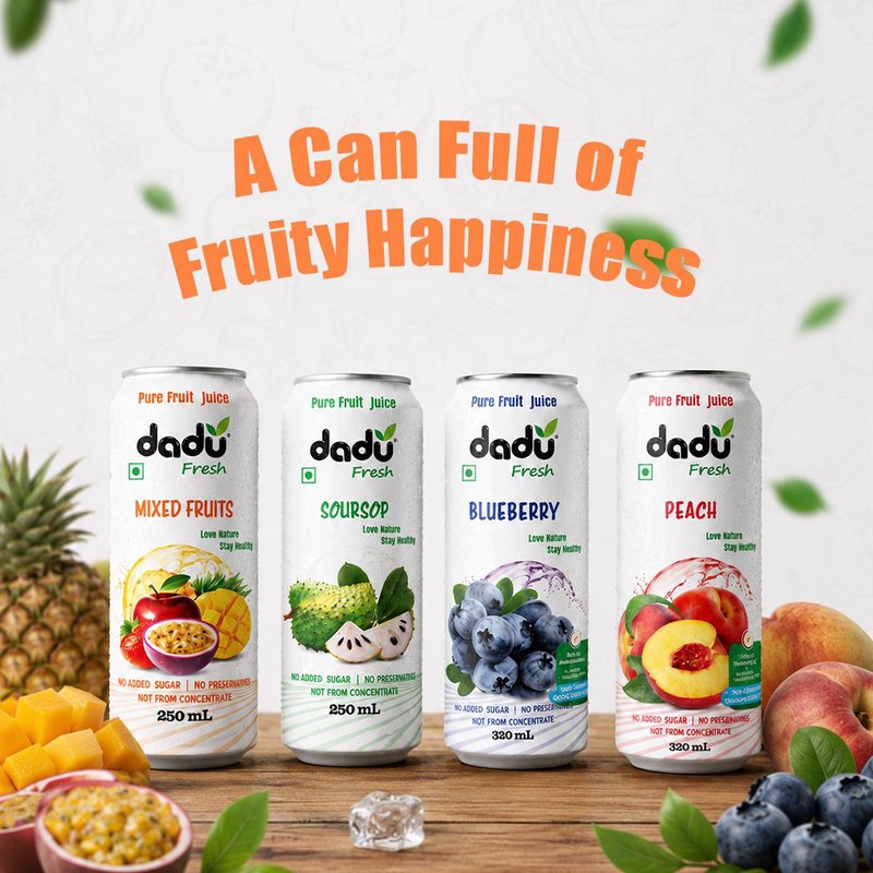 Dadu Fresh Blueberry, Soursop, Mixed Fruit & Peach Juice Combo |  4 Cans Combo | 100% Natural Fruit Juice Blend | Antioxidant Rich Healthy Beverage | No Added Sugar, No Preservatives & Not From Concentrate | Refreshing Superfruit Drink for Immunity, Hydration, Energy & Daily Wellness thumbnail 3