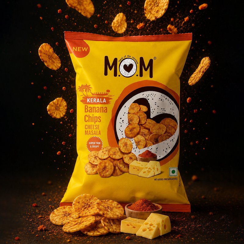 MOM Banana Chips Cheese Masala 75g | Super Thin & Crispy Kerala Style Banana Chips | Cheese Masala Flavoured | No Artificial Flavours | Zero Trans Fat