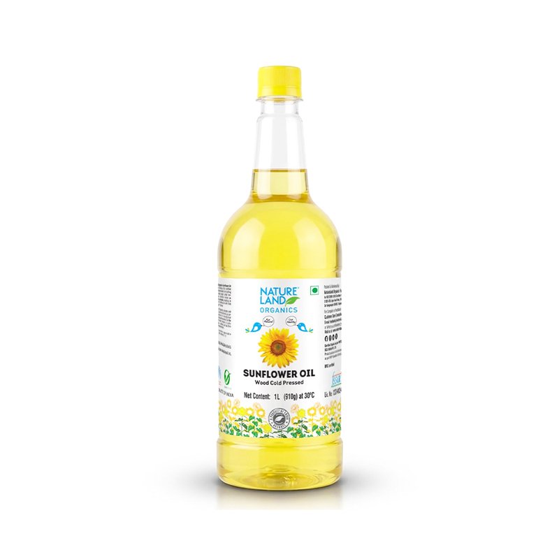 Natureland Organics Wood Cold Pressed Sunflower Oil | 100% Organic Sunflower Seed Oil | Kachi Ghani Oil for Everyday Cooking