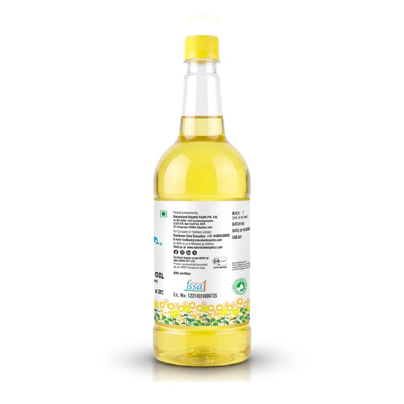 Natureland Organics Wood Cold Pressed Sunflower Oil  | 100% Organic Sunflower Seed Oil | Kachi Ghani Oil for Everyday Cooking