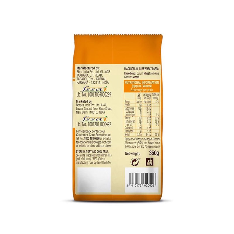 Borges Macaroni Pasta | Premium Durum Wheat Semolina Italian Pasta | Classic Elbow Macaroni | Perfect for Mac & Cheese, Baked Pasta & Creamy Recipes | 350g thumbnail 2