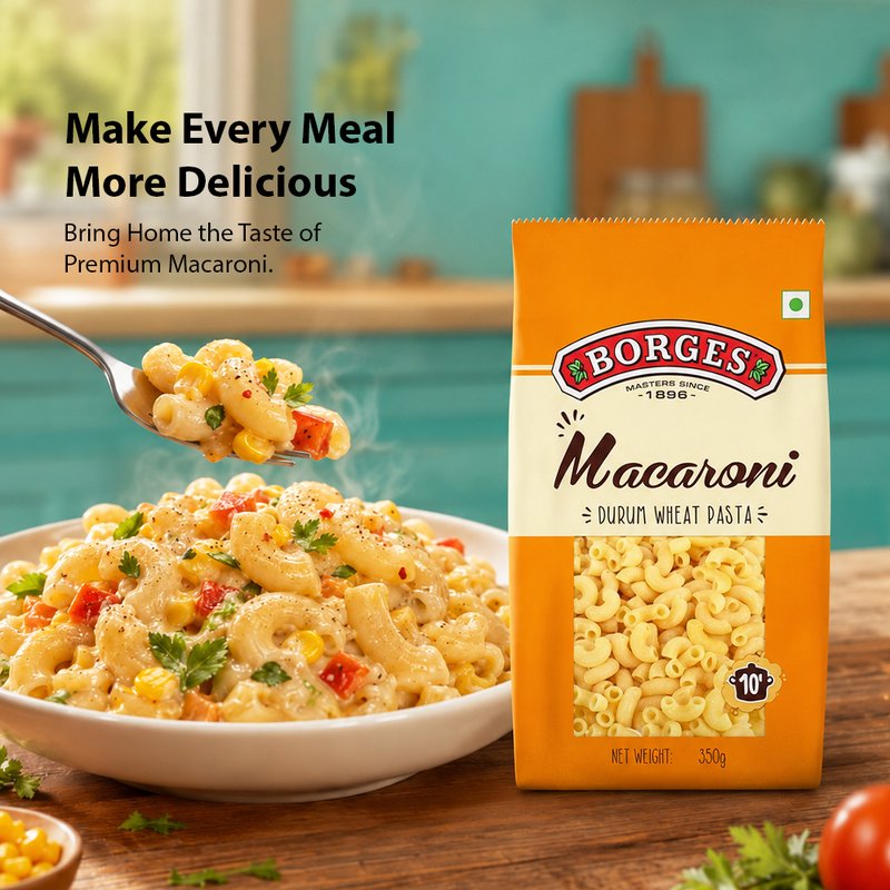 Borges Macaroni Pasta | Premium Durum Wheat Semolina Italian Pasta | Classic Elbow Macaroni | Perfect for Mac & Cheese, Baked Pasta & Creamy Recipes | 350g