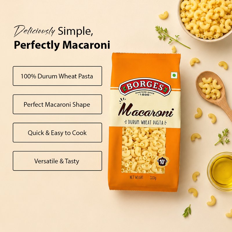 Borges Macaroni Pasta | Premium Durum Wheat Semolina Italian Pasta | Classic Elbow Macaroni | Perfect for Mac & Cheese, Baked Pasta & Creamy Recipes | 350g