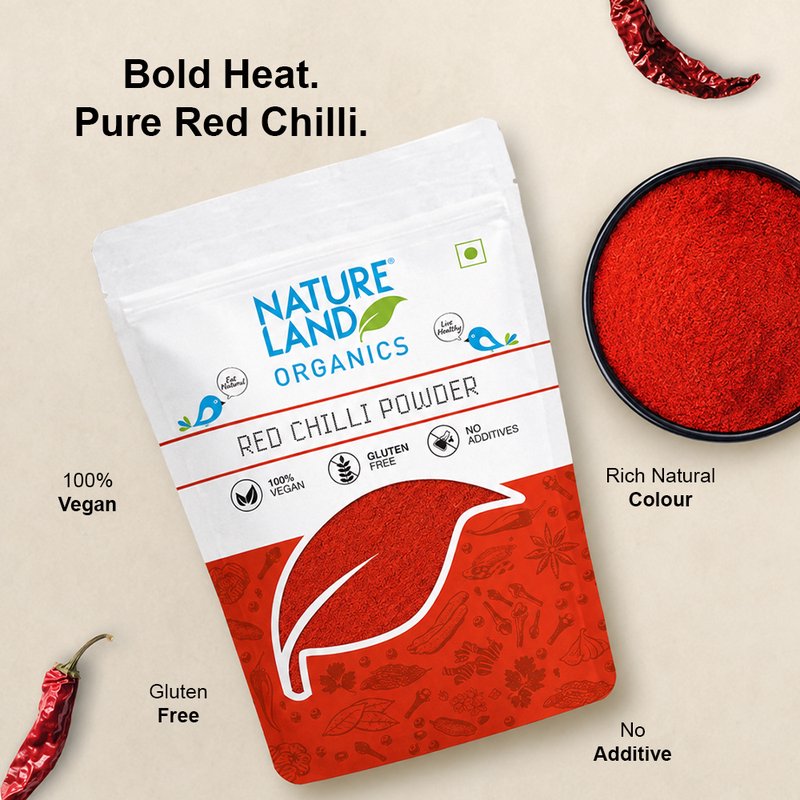Natureland Organics Red Chilli Powder 100g | 100% Organic Lal Mirch Powder | Naturally Spicy Ground Red Chilli for Curries, Marinades & Indian Cooking