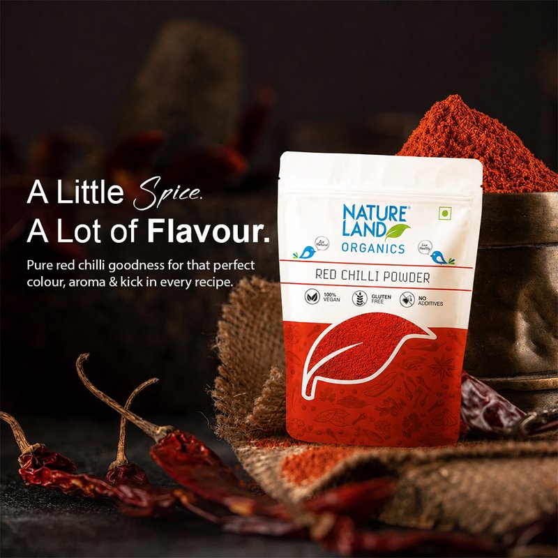 Natureland Organics Red Chilli Powder 100g | 100% Organic Lal Mirch Powder | Naturally Spicy Ground Red Chilli for Curries, Marinades & Indian Cooking
