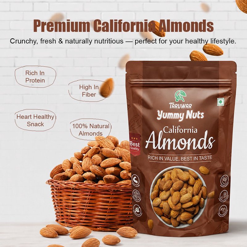 Taruwar Premium California Almonds (Non Pareil) 250g | Kaagji Badam | Crunchy & Protein Rich Dry Fruits | Healthy Snack for Weight Management, Energy & Daily Nutrition | Premium Quality Badam thumbnail 3
