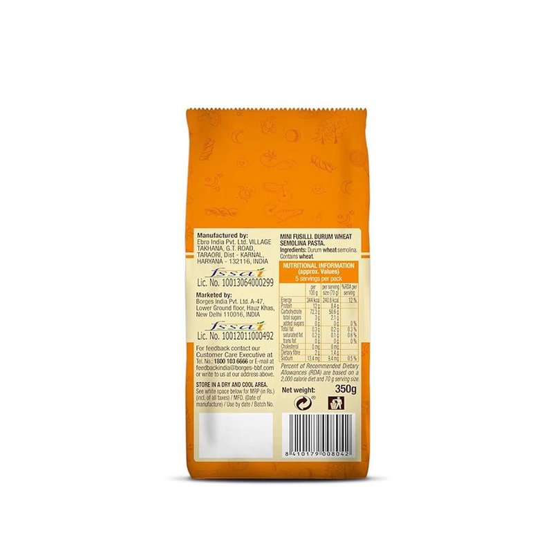 Borges Mini Fusilli Pasta | Premium Durum Wheat Semolina Italian Pasta | Mini Spiral Pasta | Perfect for Soups, Salads, Creamy Pasta & Kids' Meals | 350g thumbnail 2