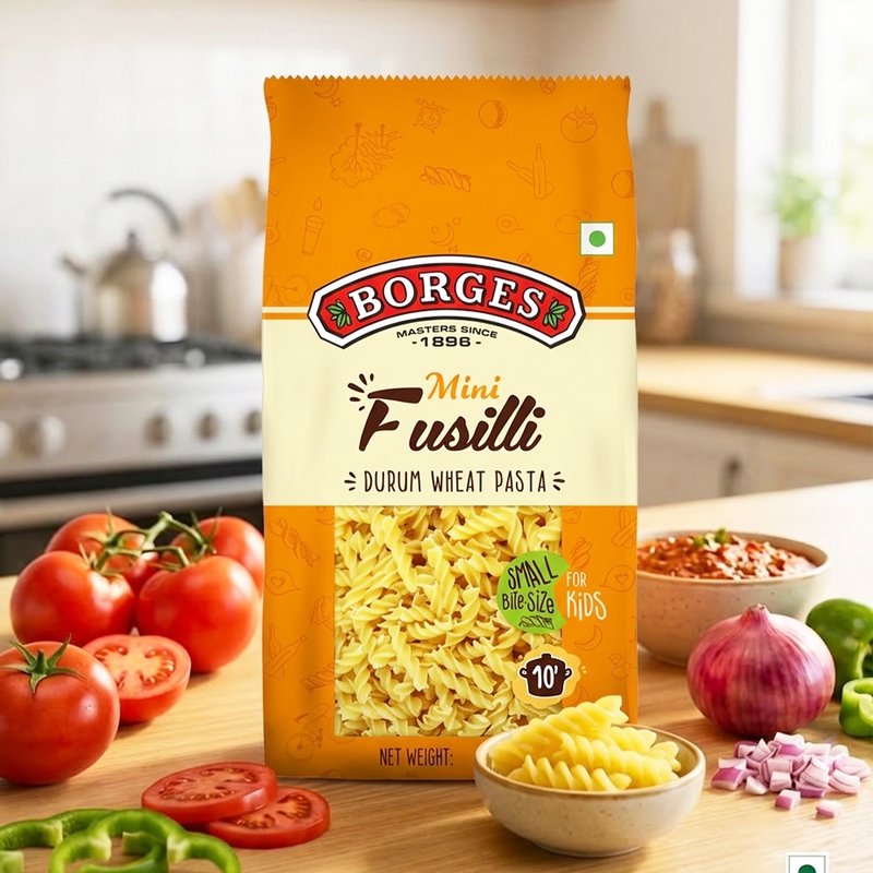 Borges Mini Fusilli Pasta | Premium Durum Wheat Semolina Italian Pasta | Mini Spiral Pasta | Perfect for Soups, Salads, Creamy Pasta & Kids' Meals | 350g