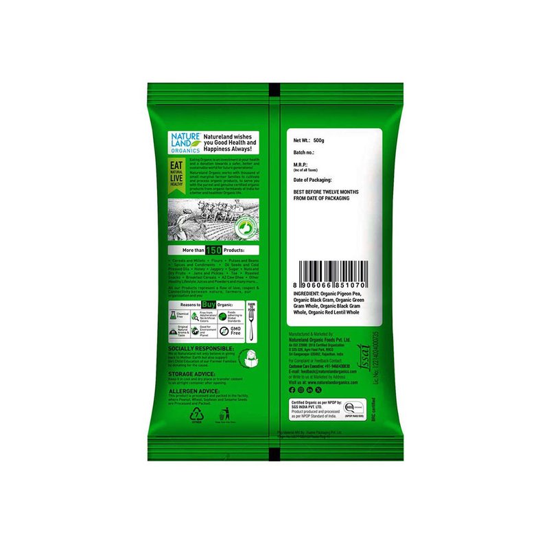 Natureland Organics Pachrangi Dal 500g | 100% Organic Mixed Dal | Protein & Fibre Rich Five Lentil Blend for Khichdi, Dal & Everyday Meals thumbnail 2