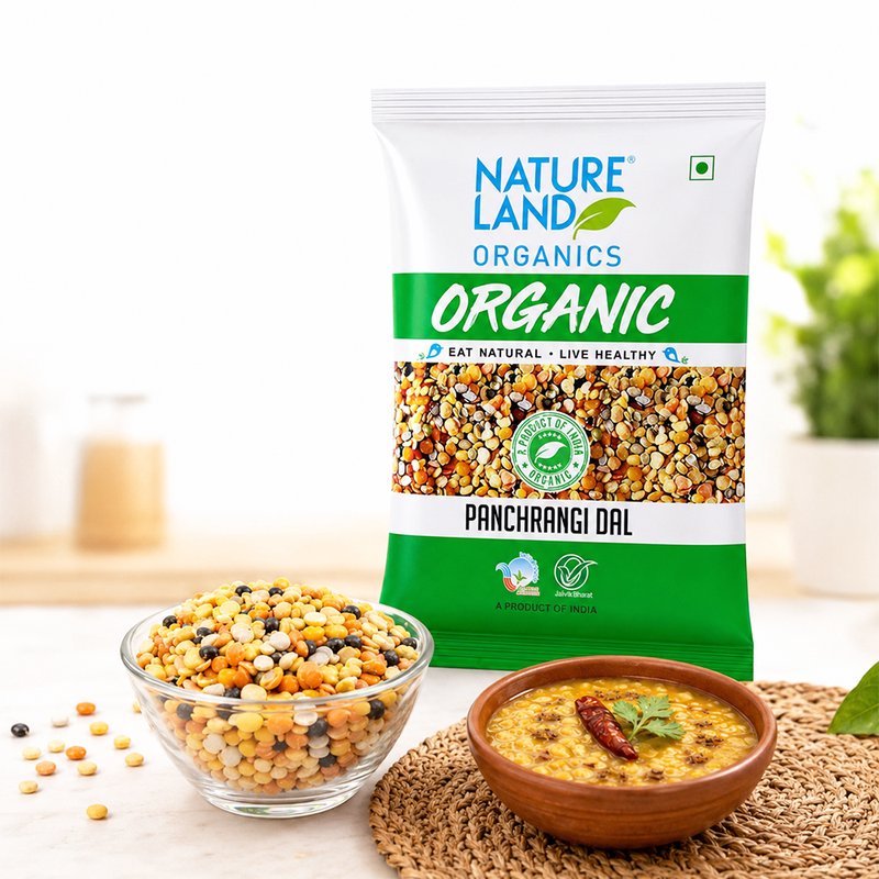 Natureland Organics Panchrangi Dal 500g | 100% Organic Mixed Dal | Protein & Fibre Rich Five Lentil Blend for Khichdi, Dal & Everyday Meals