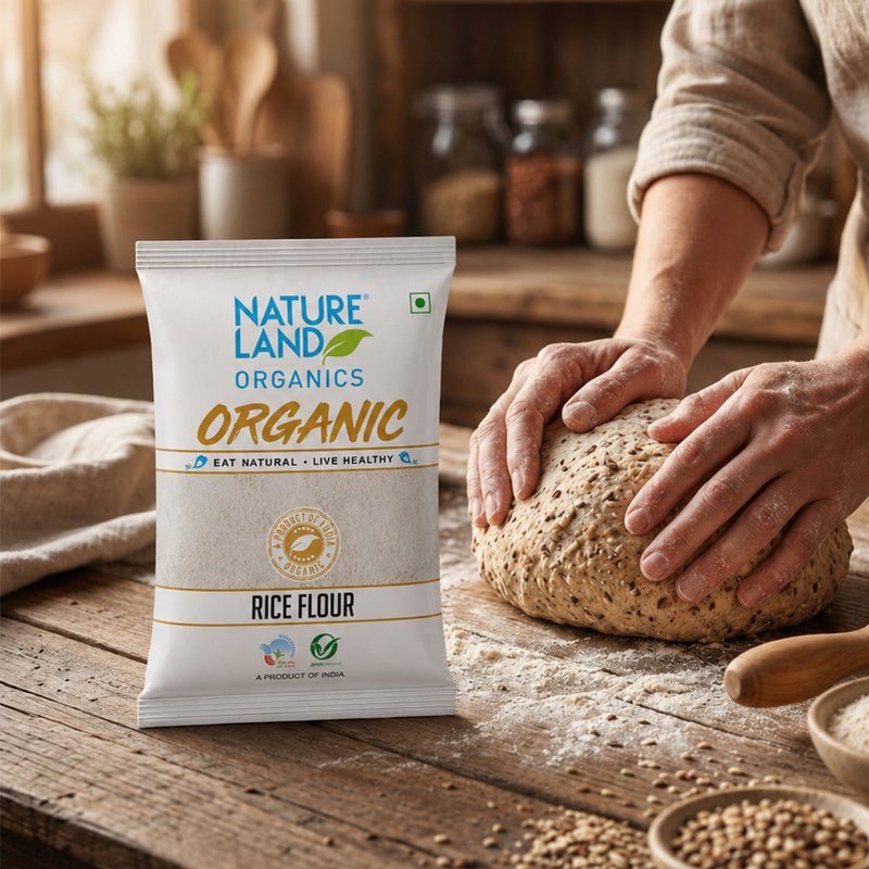 Natureland Organics Rice Flour 500g | 100% Organic Rice Flour | Finely Milled Gluten-Free Flour for Idli, Dosa, Snacks, Baking & Traditional Recipes
