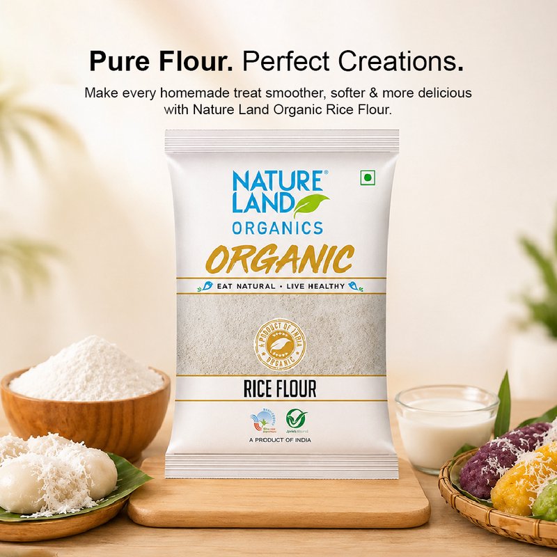 Natureland Organics Rice Flour 500g | 100% Organic Rice Flour | Finely Milled Gluten-Free Flour for Idli, Dosa, Snacks, Baking & Traditional Recipes