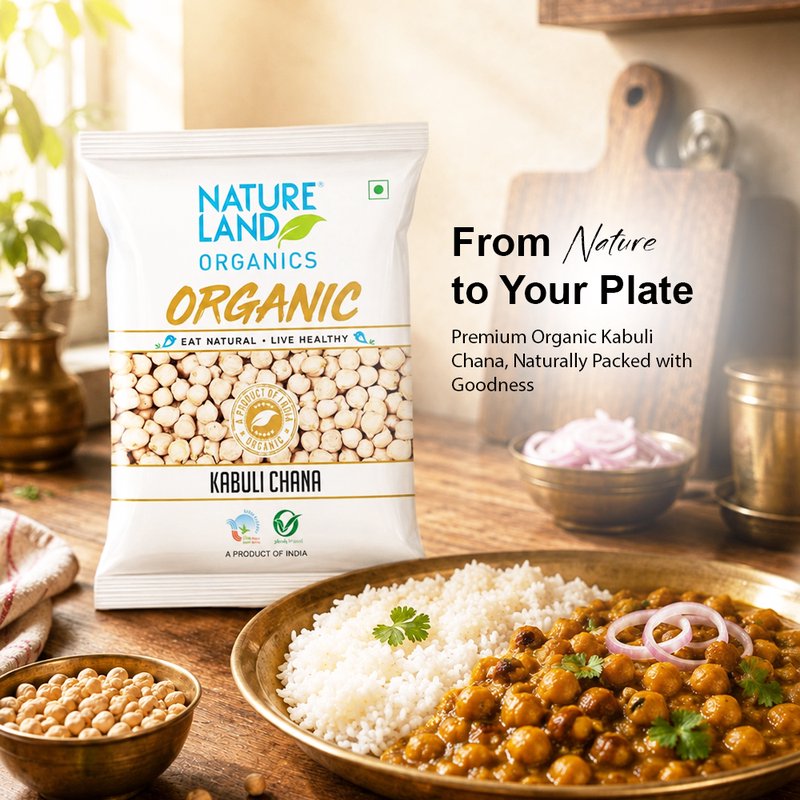 Natureland Organics Kabuli Chana 500g | 100% Organic Chickpeas | Protein & Fibre Rich White Chickpeas for Chole, Salads, Hummus & Everyday Cooking