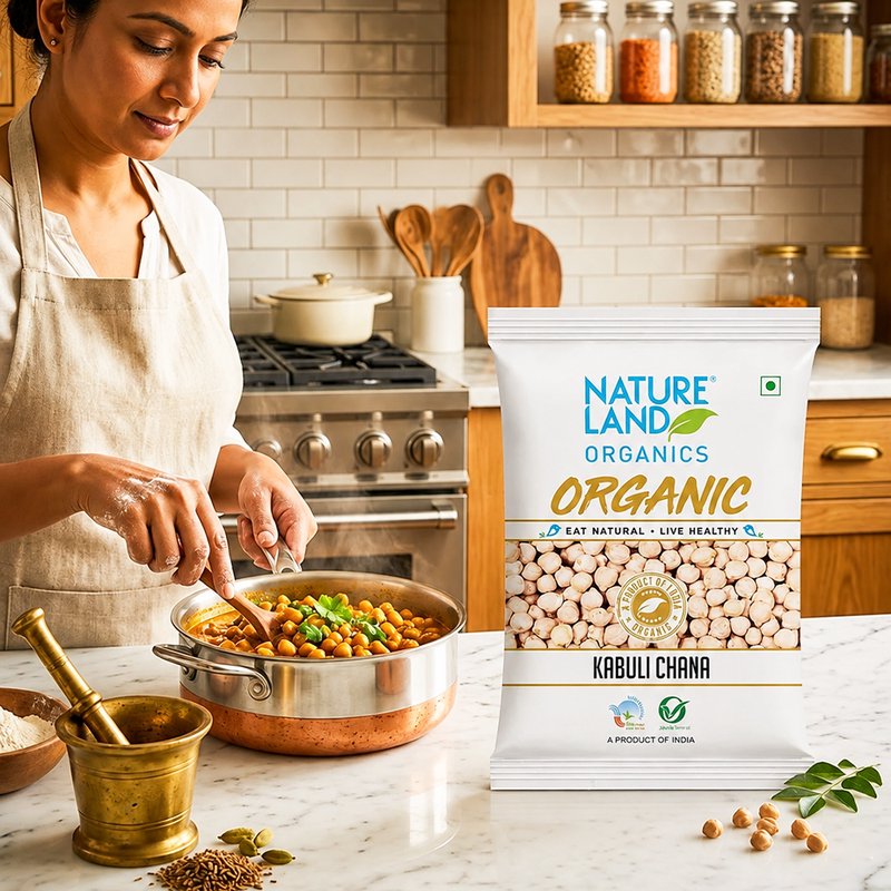 Natureland Organics Kabuli Chana 500g | 100% Organic Chickpeas | Protein & Fibre Rich White Chickpeas for Chole, Salads, Hummus & Everyday Cooking