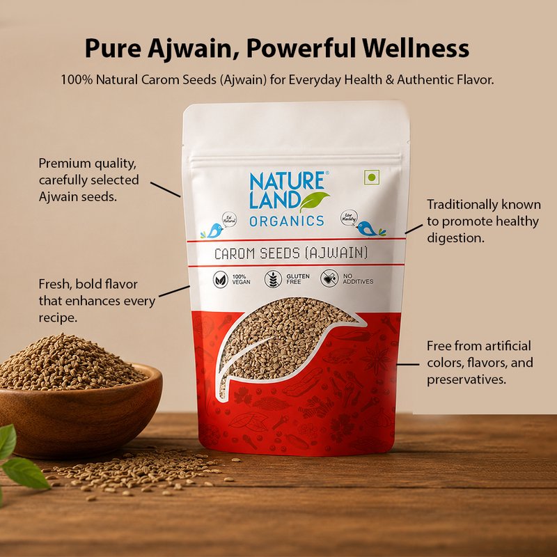 Natureland Organics Ajwain (Carom Seeds) 100g | 100% Organic Carom Seeds | Bold Aromatic Spice for Parathas, Tadka, Snacks & Indian Cooking