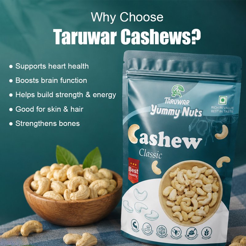Taruwar Whole Raw Cashew Nuts W210 250g | Premium Non-Broken Kaju Classic | Crunchy & Creamy Dry Fruits | Protein Rich Healthy Snack | Raw Cashews for Cooking, Roasting, Sweets & Daily Nutrition