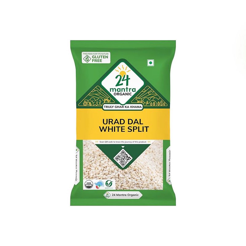 24 Mantra Organic White Urad Dal Split | 100% Certified Organic Split White Urad Dal | Unpolished | High in Protein & Fiber | Chemical-Free