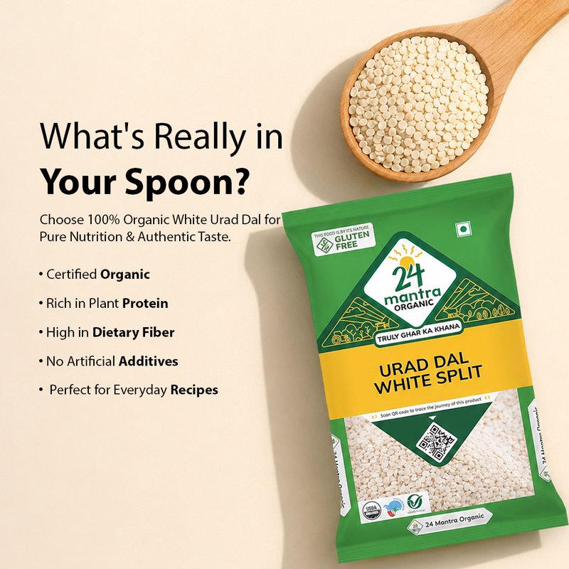 24 Mantra Organic White Urad Dal Split | 100% Certified Organic Split White Urad Dal | Unpolished | High in Protein & Fiber | Chemical-Free