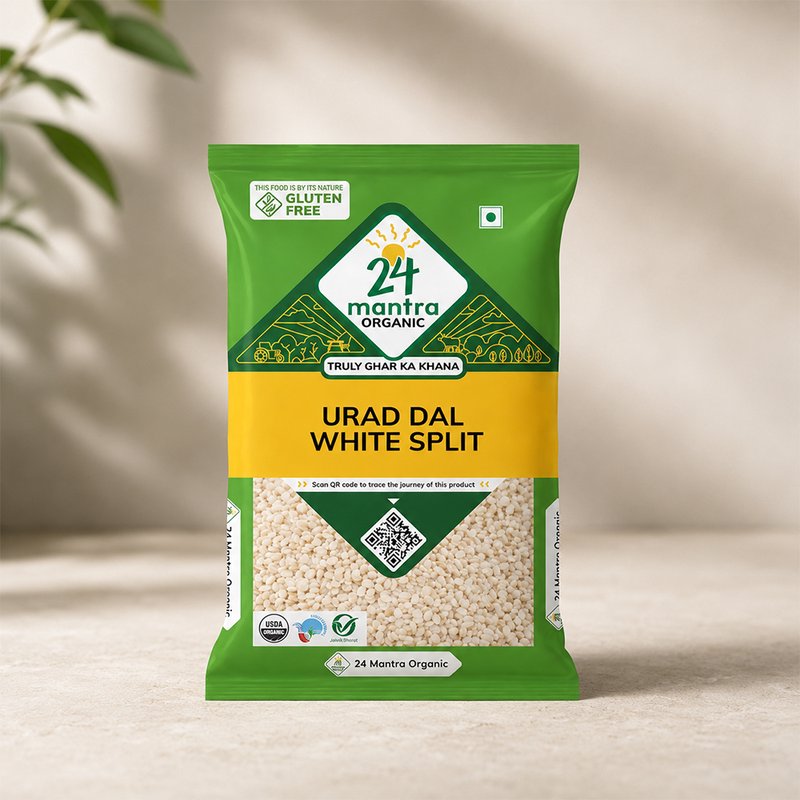 24 Mantra Organic White Urad Dal Split | 100% Certified Organic Split White Urad Dal | Unpolished | High in Protein & Fiber | Chemical-Free