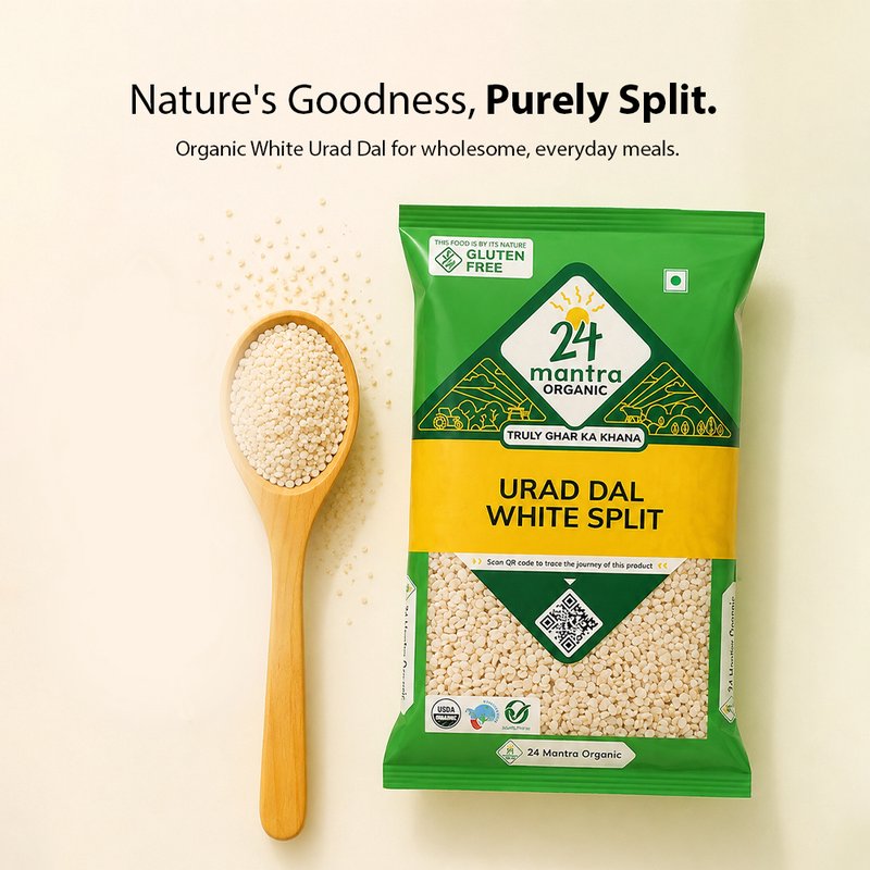 24 Mantra Organic White Urad Dal Split | 100% Certified Organic Split White Urad Dal | Unpolished | High in Protein & Fiber | Chemical-Free