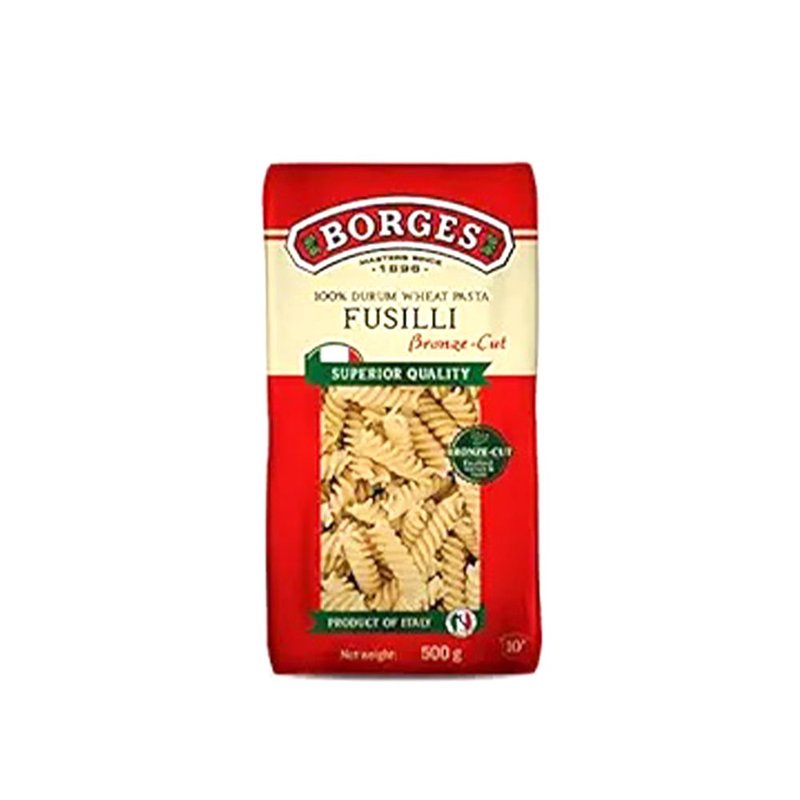 Borges Bronze Cut Fusilli Pasta | Premium Durum Wheat Semolina | Bronze Die Cut Spiral Pasta | Perfect for White Sauce, Red Sauce & Pasta Salads | 500g