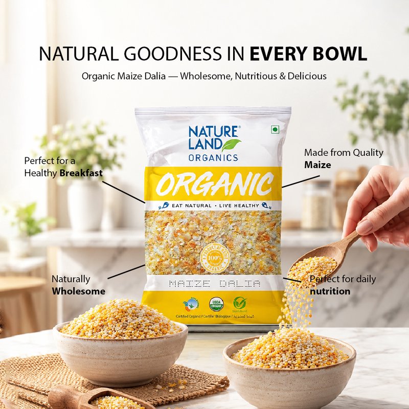 Natureland Organics Maize Flour 500g | 100% Organic Makki Atta | Fibre-Rich Corn Flour for Makki Ki Roti, Baking & Traditional Recipes