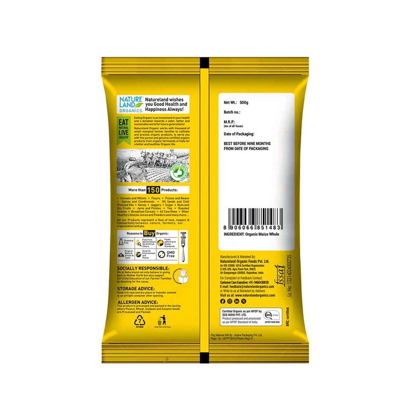 Natureland Organics Maize Flour 500g | 100% Organic Makki Atta | Fibre-Rich Corn Flour for Makki Ki Roti, Baking & Traditional Recipes thumbnail 2