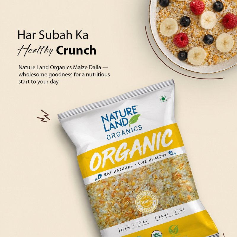 Natureland Organics Maize Flour 500g | 100% Organic Makki Atta | Fibre-Rich Corn Flour for Makki Ki Roti, Baking & Traditional Recipes