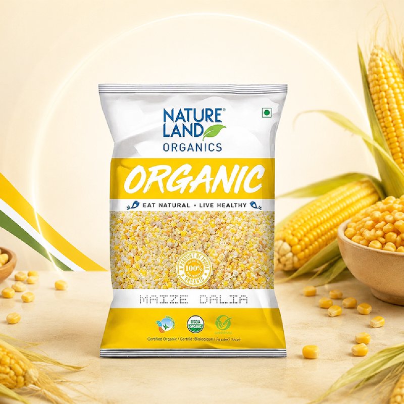 Natureland Organics Maize Flour 500g | 100% Organic Makki Atta | Fibre-Rich Corn Flour for Makki Ki Roti, Baking & Traditional Recipes